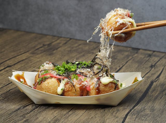 Street food takoyaki octopus balls